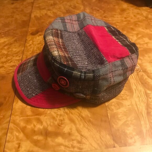 Mixed Media Cadet with Button Trim Hat Pink - Picture 4 of 6